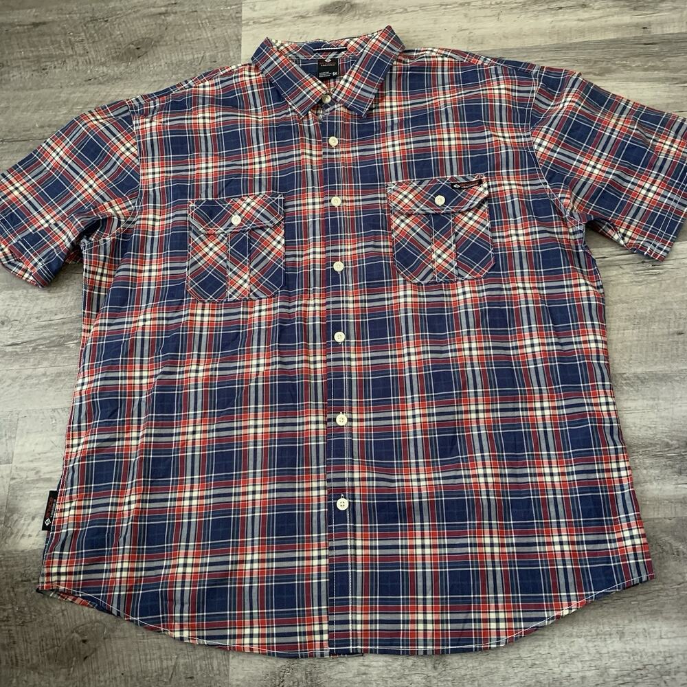 Enyce Short Sleeve Shirt Mens Sz 5X Blue Red Plaid Button Up Lightweight Pockets